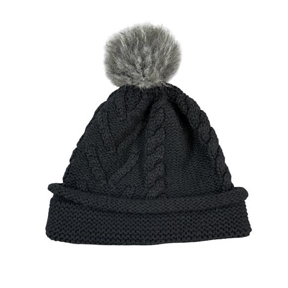 Smartwool Lodge Blended Merino Wool Winter Pom Pom Hat Cable Knit Black Beanie - Picture 1 of 7